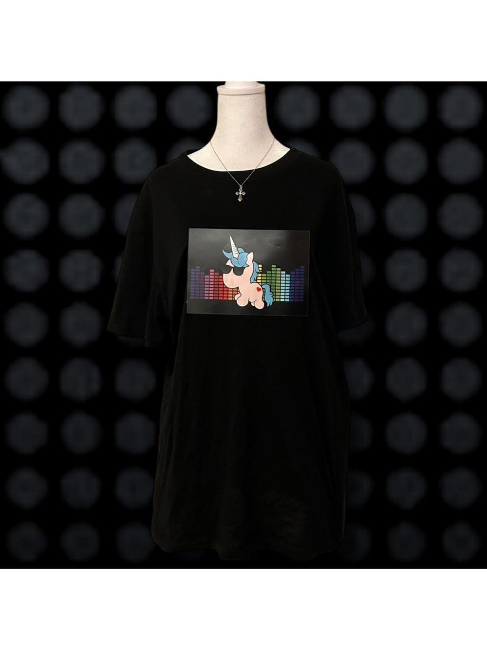 built-in LED panel rainbow equalizer unicorn graphic tee
